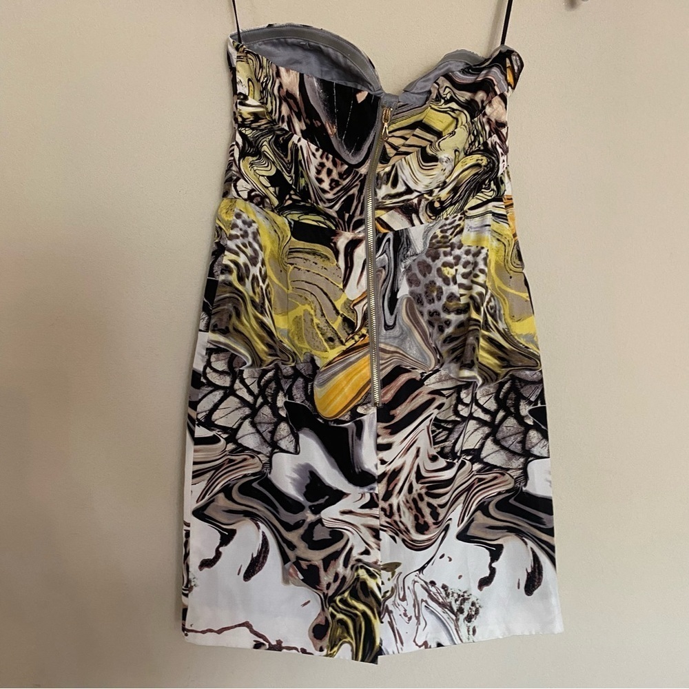 leifsdottir Strapless Sculpted Bodice Dress in White, Black, Yellow, Brown - Picture 2 of 14